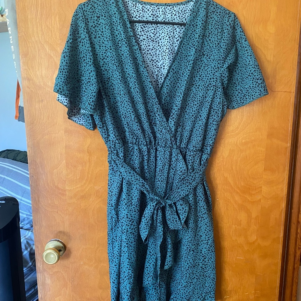 Teal Polka Dot Wrap Dress
